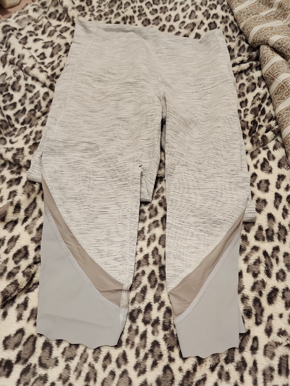 lululemon athletica Light Gray Capri Leggings with Taupe Mesh Accents